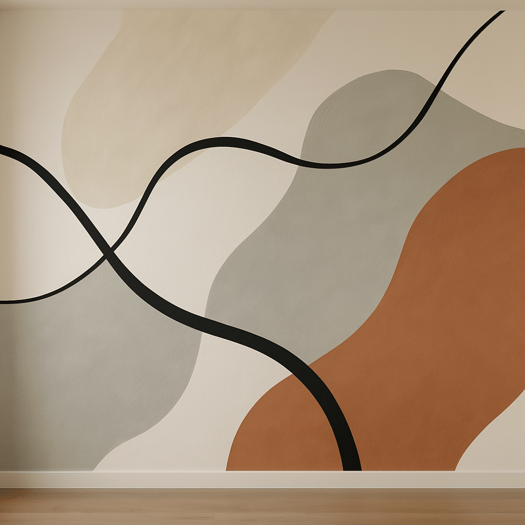 Custom abstract mural painted on a wall.