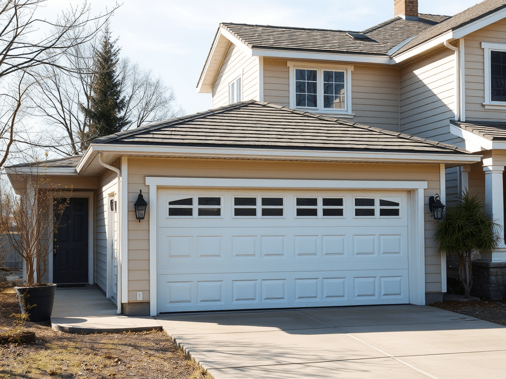 Exterior of house garage, showcasing painting or renovation potential.