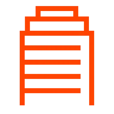 Red outline icon of a commercial building representing commercial painting services.