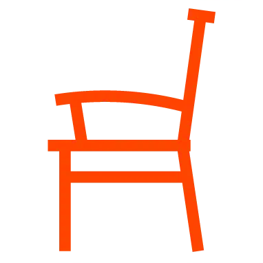 Red outline icon of a chair symbolizing custom painting services for furniture and unique surfaces.